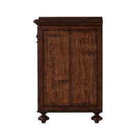 Side view of rustic oak bedside table.