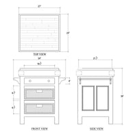 Kitchen island dimensions diagram with detailed measurements.