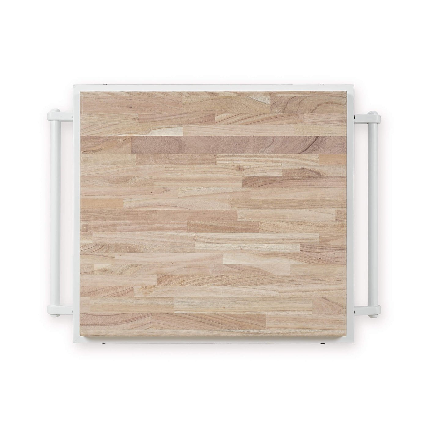Top view of kitchen island, wooden surface texture.