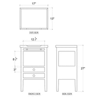 Dimensions illustration of wooden country-style side table.