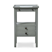 Gray side table, front view showcasing design.