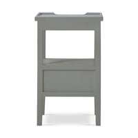 Back view of gray side table, minimalist design.