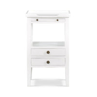 White country style side table, straight front view.