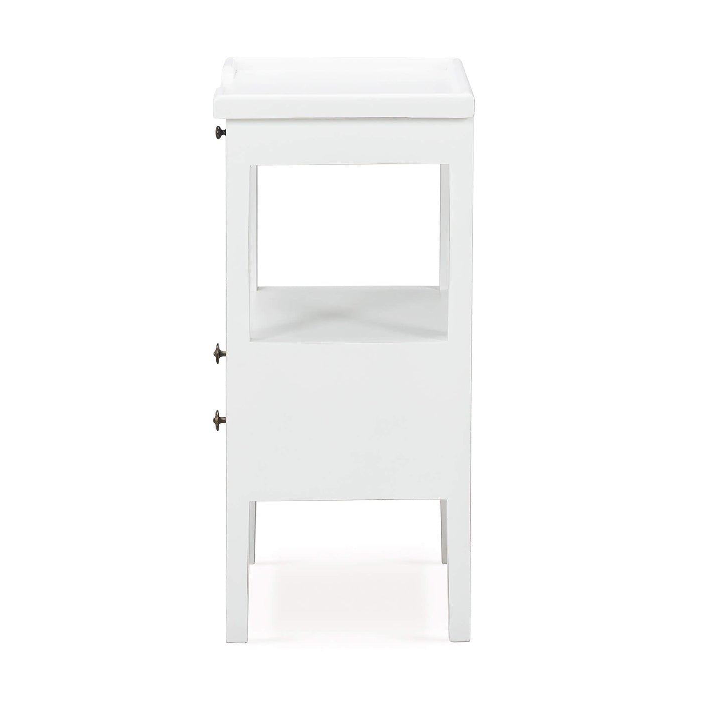 White side table, side profile.