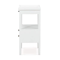 White side table, side profile.