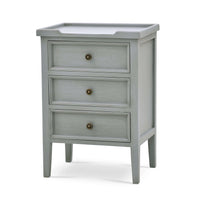 Three-drawer end table, angled view, Charleston Gray finish.