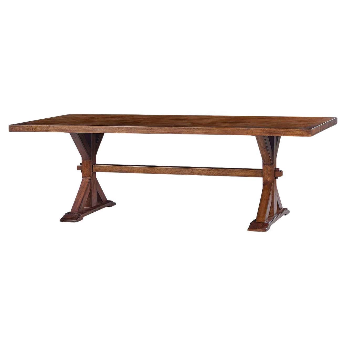 Dark rustic dining table, side view with open space.