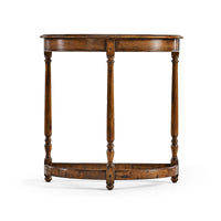 Demilune console table, front view showcasing detailed legs.