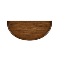 Overhead view of demilune console table top surface.