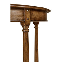Close-up of demilune console table top and legs.