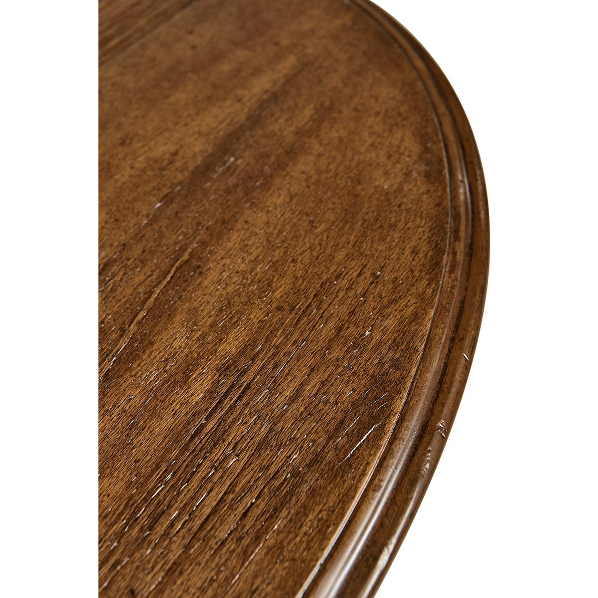 Detailed view of demilune console table surface texture.