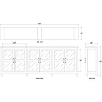 Dimension diagram of country wood sideboard with glass doors.