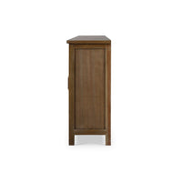 Side profile of rustic wood sideboard with clean lines.