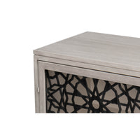 Top corner of Covet Modern Credenza, elegant wood finish.