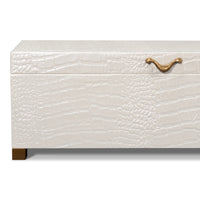 Croc Leather Box in Ivory with Brass Handle