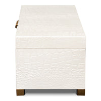 Croc Leather Box in Ivory with Brass Handle