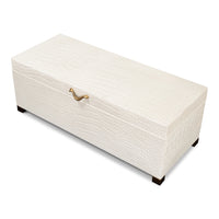 Croc Leather Box in Ivory with Brass Handle