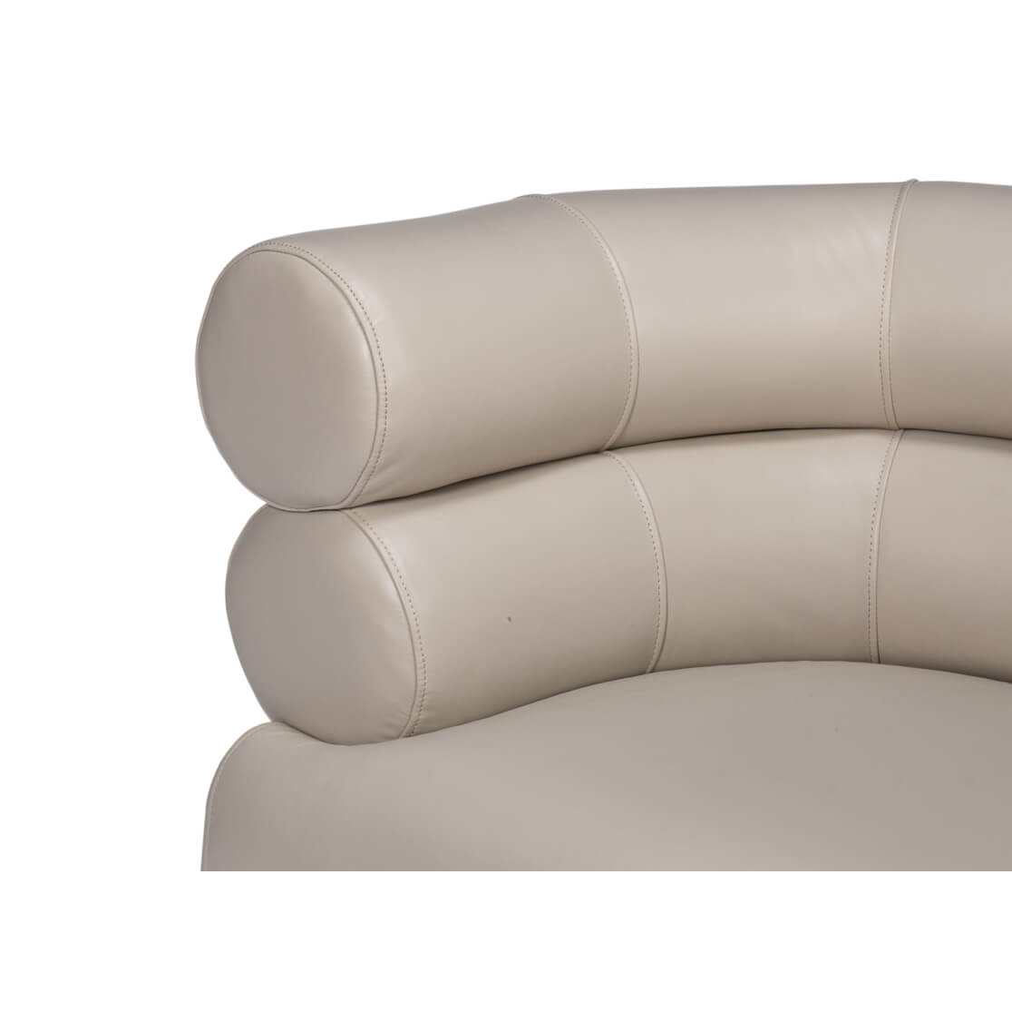 Close-up of leather upholstery detail on accent chair.
