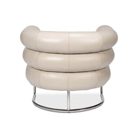 Back view of white leather accent chair.