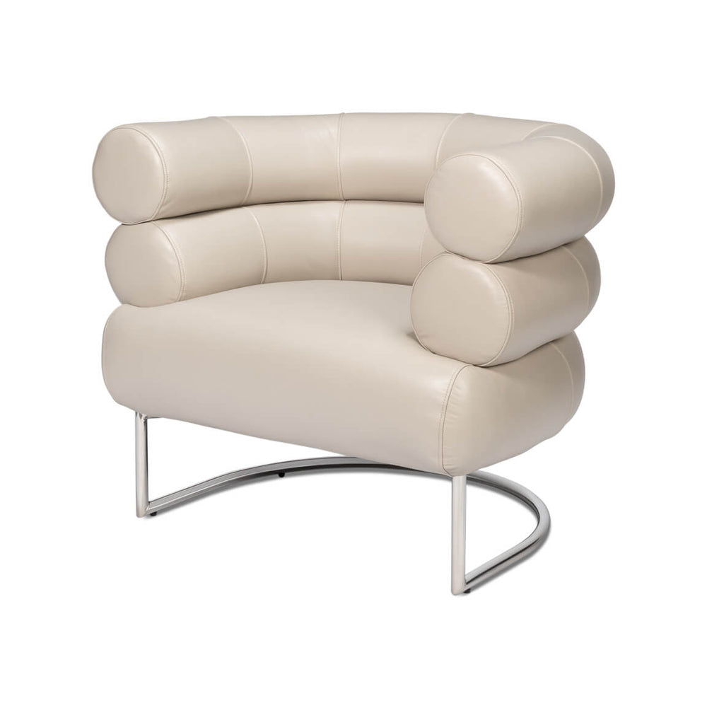 Modern white leather accent chair angled view.