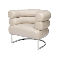 Modern white leather accent chair angled view.