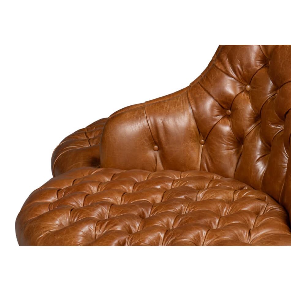 Sofa backrest with tufted leather pattern.