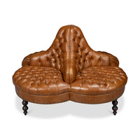 Cushioned brown sofa, rear view.