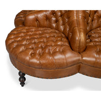 Close-up of brown sofa seating area.