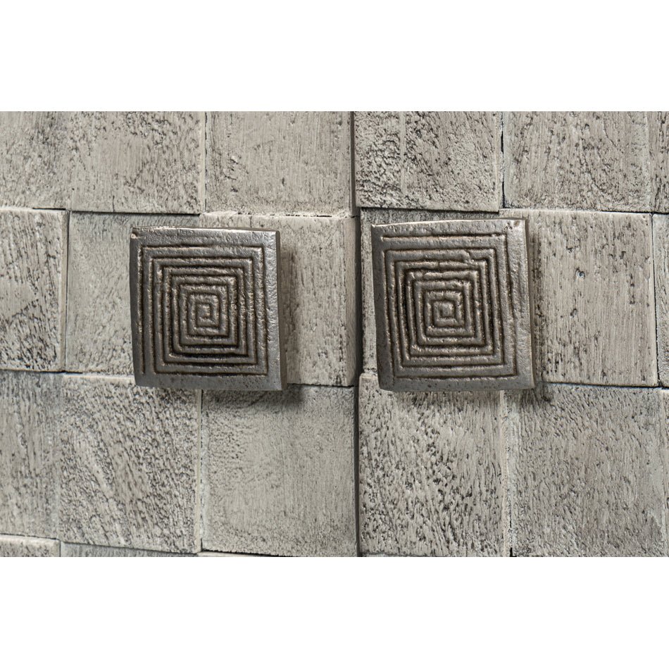 Close-up of Cubist sideboard square door handles.