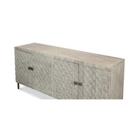 Close-up side angle of Cubist sideboard design.