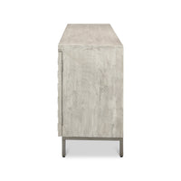 Side view of Cubist sideboard with smooth wooden surface.