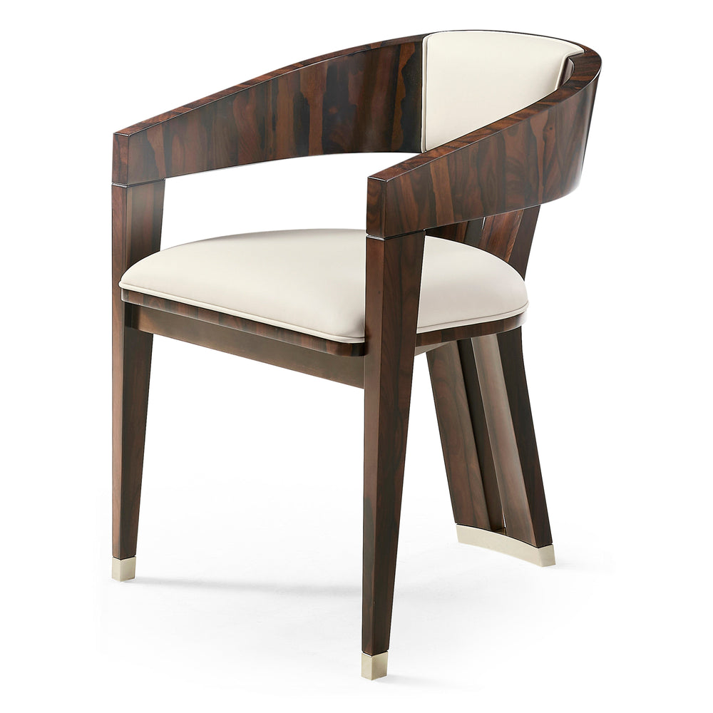 Art Deco-Inspired Dining Armchair with Ivory Leather