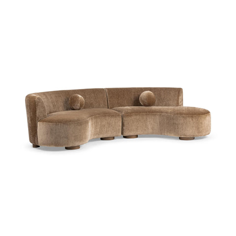 Two-Piece Curved Sectional Sofa - Brown