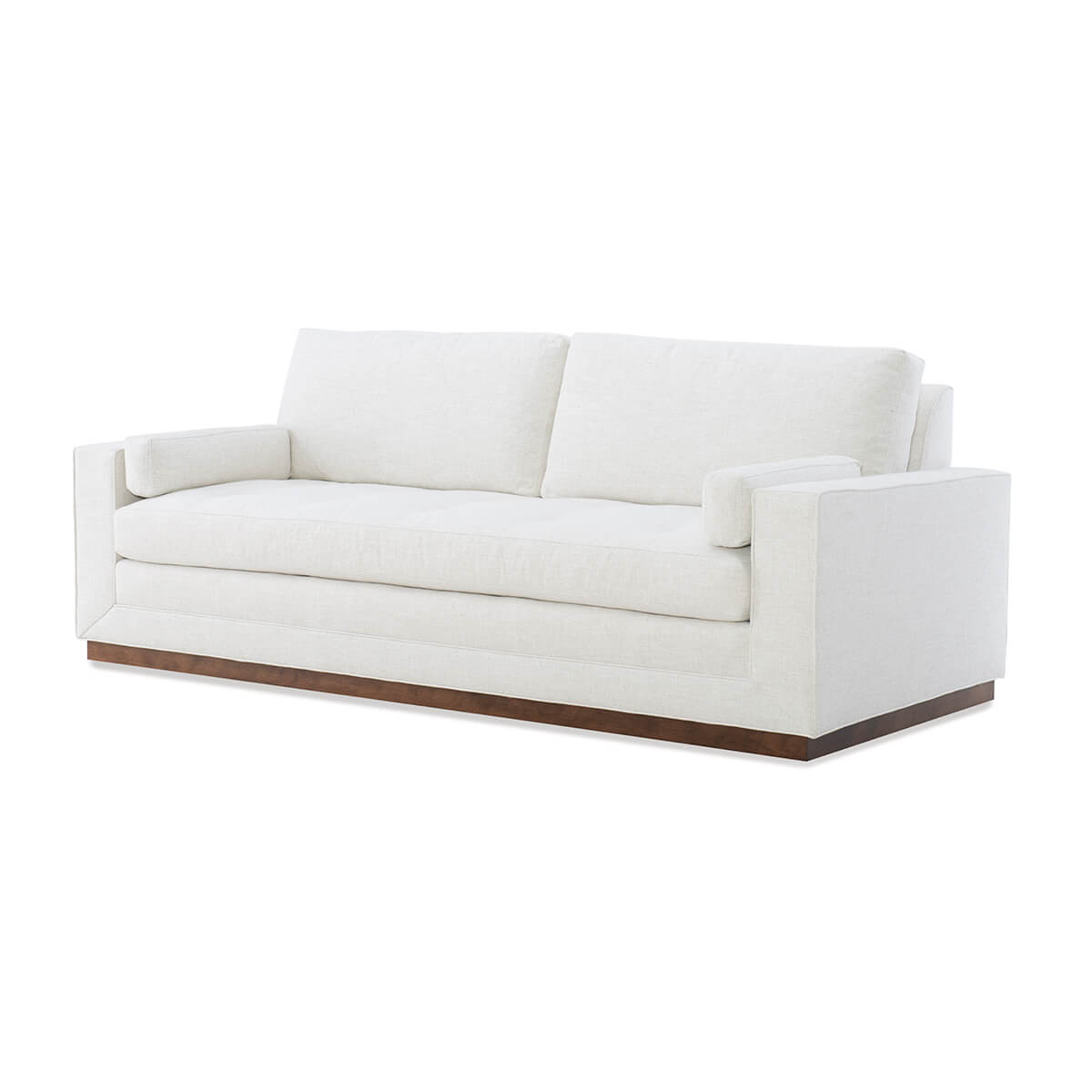 Front view of white Art Deco style sofa with cushions