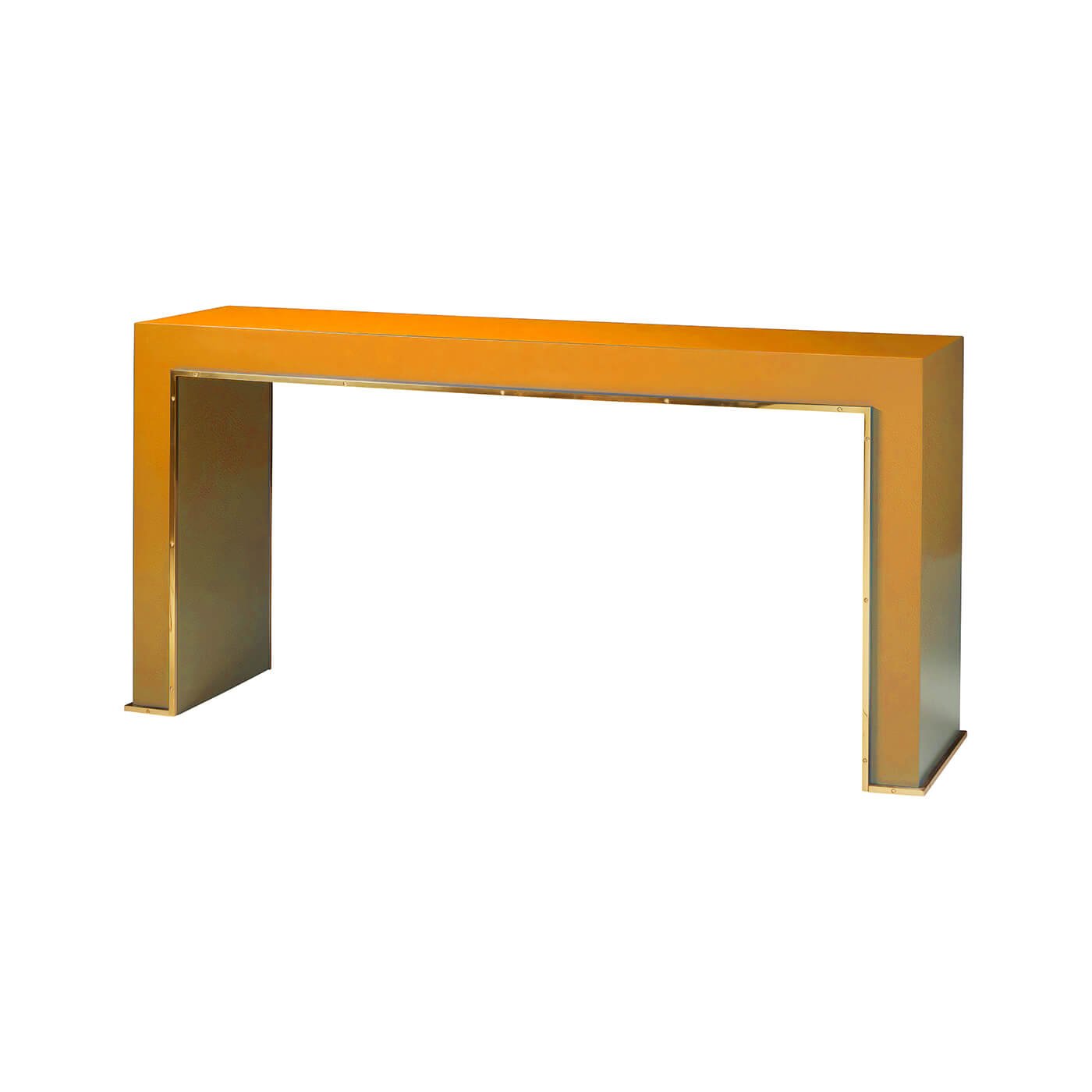 Orange modern painted console table with gold accents