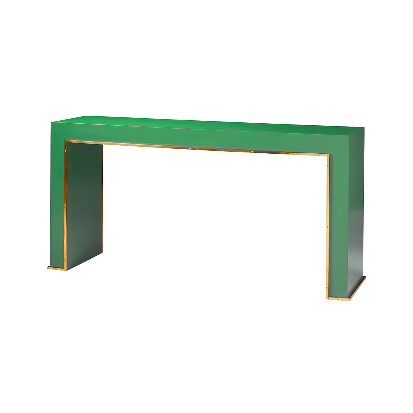 Green modern painted console table with gold accents