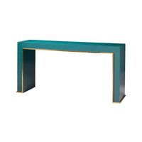 Teal modern painted console table with gold accents