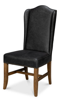 Leather Wingback Dining Chairs in Black, Sets of 2