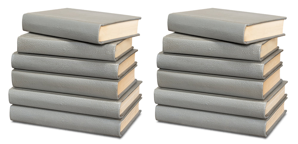 Shagreen Book Set of 12 in Storm Gray, Pebbled Leather