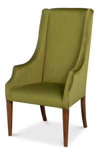Sloped Arm Green Velvet Dining Chair in Olive, Host Chair