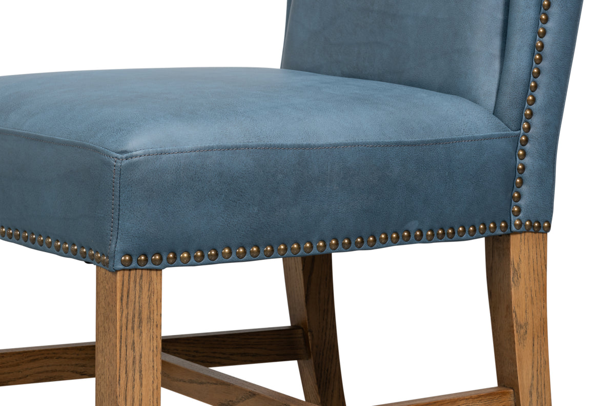 Blue Leather Wingback Dining Chairs, High Back, Sets of 2 - view 8
