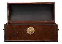 Dome-Top Tooled Leather Box in Chestnut with Brass