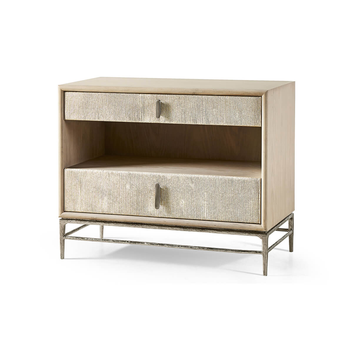 Danish cord nightstand with open shelf, angled view.