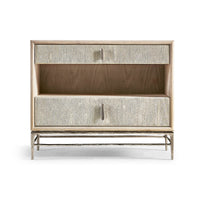 Front view of Danish cord nightstand, two drawers visible.