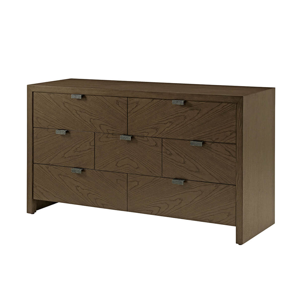 Dark ash dresser angled front view with closed drawers.