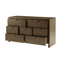 Dark ash dresser with partially open drawers, angled view.