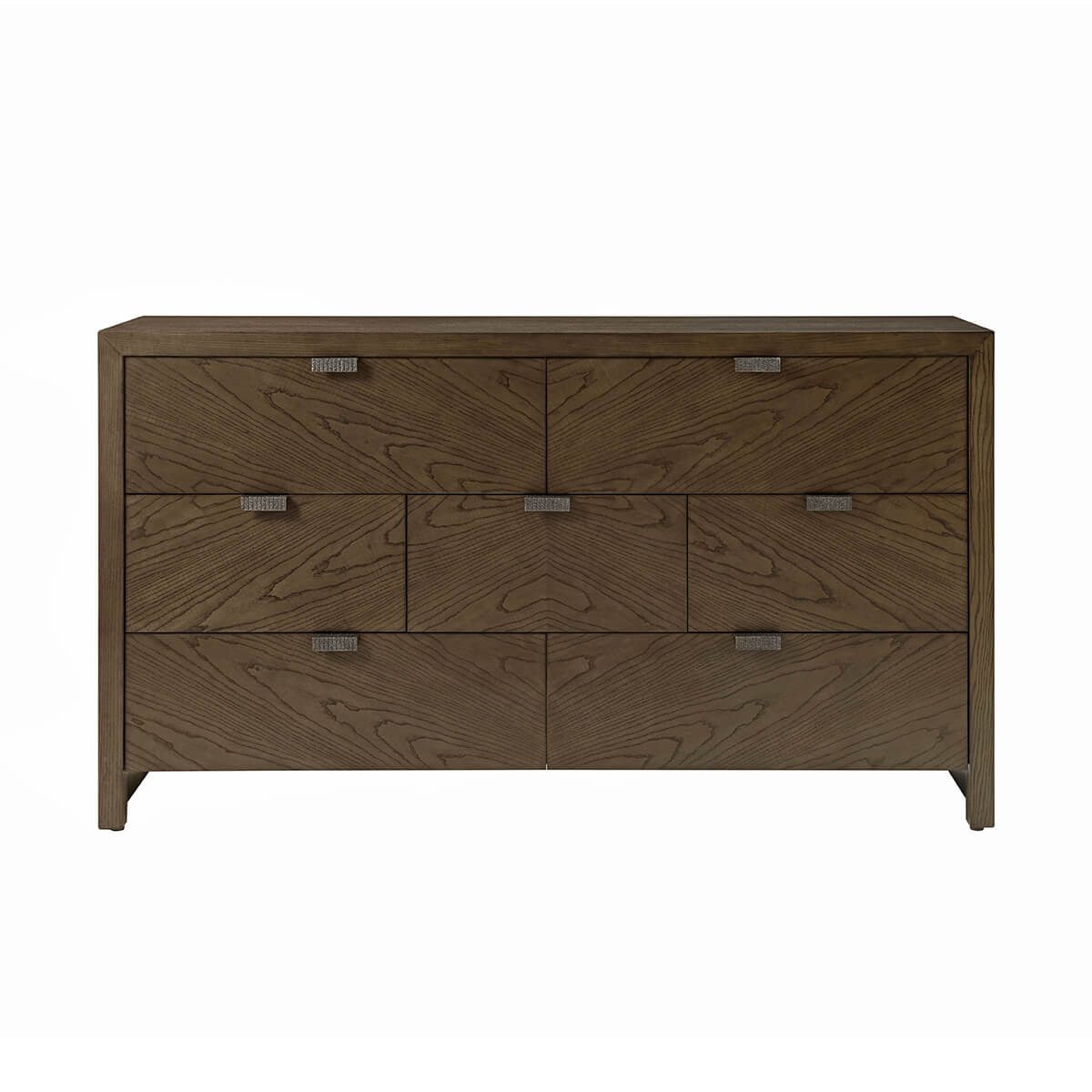 Front view of dark ash dresser with all drawers closed.