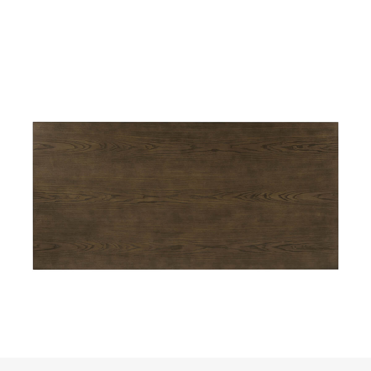 Top view of dark ash modern desk, wood grain detail.