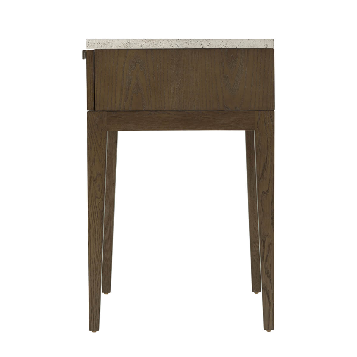 Dark ash modern nightstand, side view highlighting structure.
