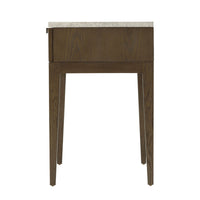 Dark ash modern nightstand, side view highlighting structure.